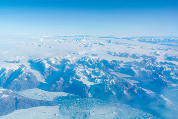 Greenland/ united kingdom of Denmark- september 28th 2019: Aerial landscape of Greenland with glacier and snow,