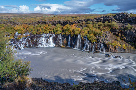 volcanic lava waterfall of Hraunfoss in Iceland