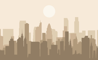 Obraz premium Set of cityscape background. Skyline silhouettes. Modern architecture. Urban landscape. Horizontal banner with megapolis panorama. Building icon. Vector illustration