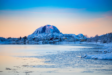 Winter and cold with a lot of snow in Brønnøy municipality, Nordland county