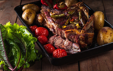 Grilled medium rare beef steak