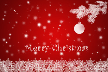 Red Christmas background with bauble and snowflakes. Winter season