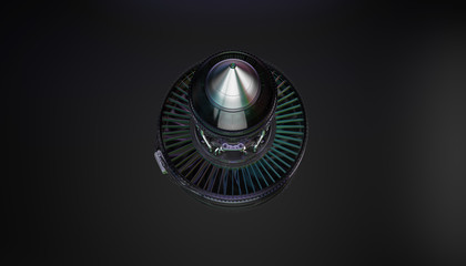 Part of real airplane turbine on dark background, 3d illustration