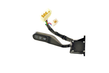 car parts, turn signal switch with wires and connectors, white background, isolate