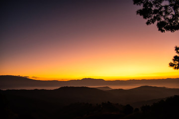 sunrise and mountain view with foggy in the morning at Northern of Thailand