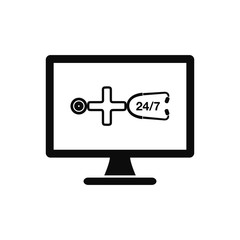 24/7 Online Medical Service Icon. Flat Style Vector.