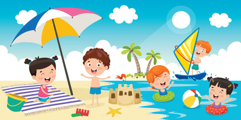 Obraz na płótnie Canvas Little Children Playing At Beach