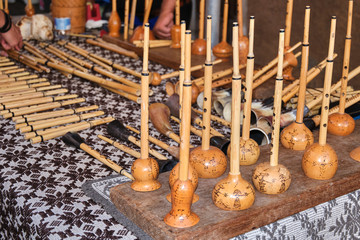 Exposure of sardinian woodwind instruments, handmade from expert artisan
