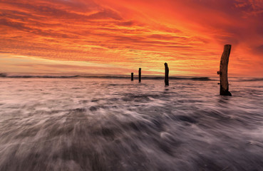 Old jetty ruins at Hallet Cove shot at sunset