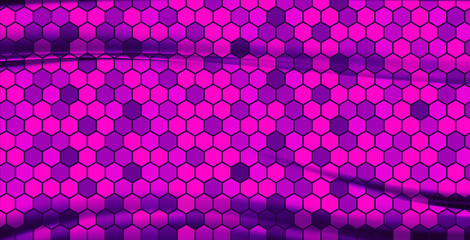 lilac background with waves covered in hexagonal honeycombs
