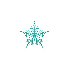 blue flat snowflake icon isolated on white. New Year pictogram. Vector illustration. Christmas clip art. Web button.