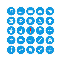 Set of web icons. Social and home icons in a circle on white isolated background. Layers grouped for easy editing illustration. For your design.