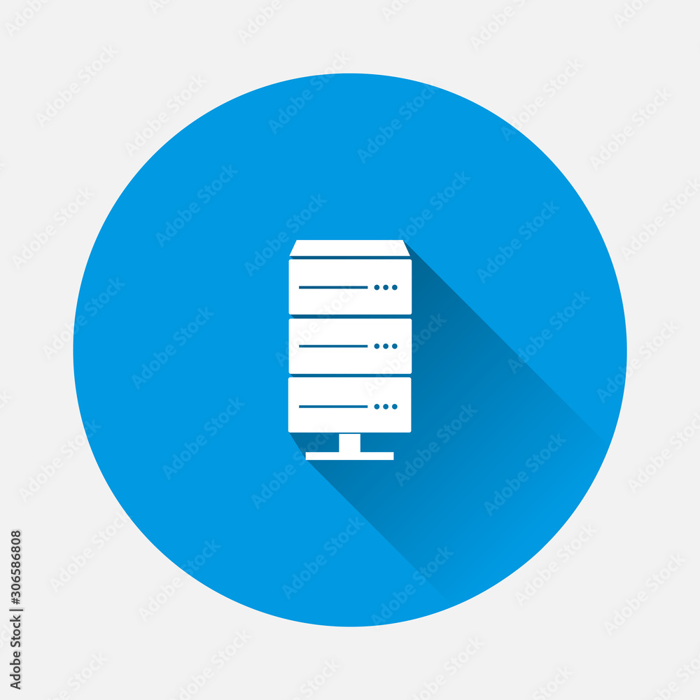 Poster vector data center icon. illustration server and clock icon on blue background. flat image with long