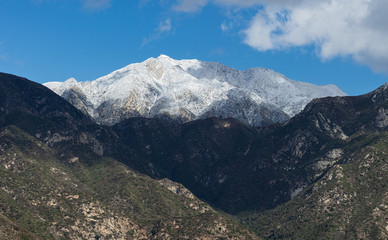 Snow dusted mountains in the San Gabriel Mt range in Los Angeles County.