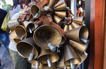 Carriga, sardinian cowbells part of mamuthones mask in traditional mamoiada carnival