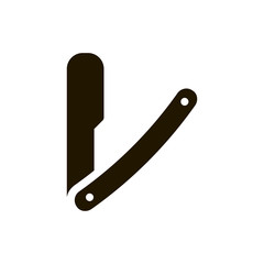 Straight razor icon. Black, minimalist icon isolated on white background. Straight razor simple silhouette. Web site page and mobile app design vector element.