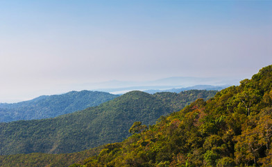 Fototapeta na wymiar Panoramic view of the mountain tropical coast covered with rainforest