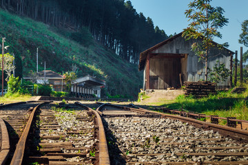Mountain railway station in the morning