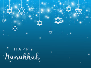Hanukkah. Traditional Hanukkah holiday symbols. Star of David. Candles Minors. Blue background