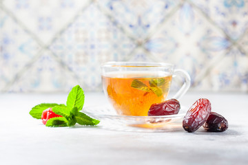 Mint tea with dates. Arabic style