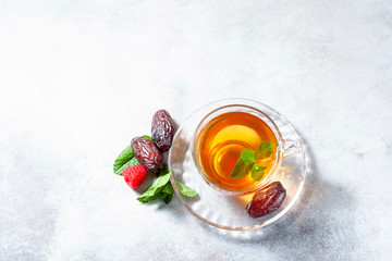 Mint tea with dates. Arabic style