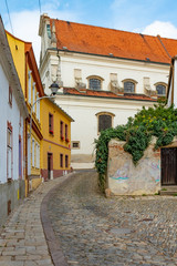 Romantic beautiful picturesque streets of medieval historic centre of Znojmy city, Czech Republic, Europe