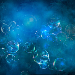 Mystic Blue Universe Background With Bubbles