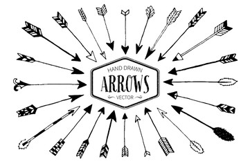 Set of hand drawn arrows. Ink illustration.