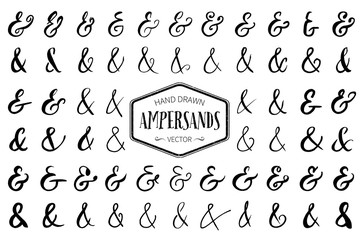 Set of hand drawn ampersands. Ink illustration.