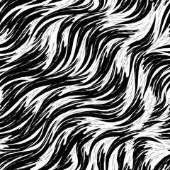 Seamless vector pattern in black color from abstract waves and splashes. Water texture. Black strokes of paint on a white background