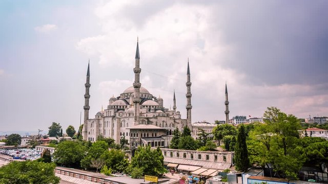 High angle view of The Blue Mosque during Ramadan, Istanbul, Turkey time lapse