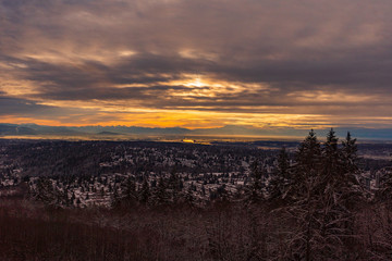 New day dawning in the valley with background of mountains in silhoutte