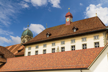 Fototapeta premium Roofs of the ancient Einsiedeln Abbey. Switzerland.