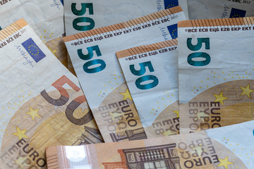 euro banknotes background - fifty euro bills