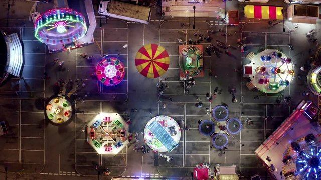Abertillery Aerial view of christmas canival fair at night rotating 180deg