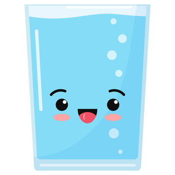 Water glass cute kawaii emoji character icon in cartoon style isolated on white background.
