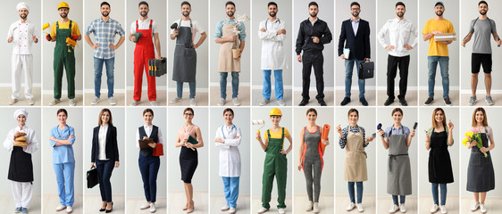 Collage with people in uniforms of different professions - obrazy, fototapety, plakaty