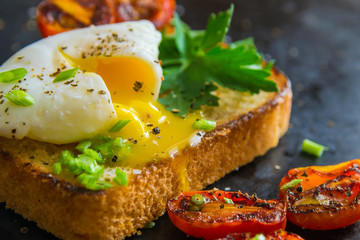 poached egg and tomatoes - obrazy, fototapety, plakaty