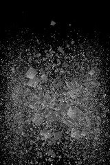 3D rendering of many cubes in space, the cubes scatter after the explosion and are randomly arranged in space