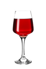 Glass of tasty wine on white background
