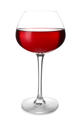 Glass of tasty wine on white background