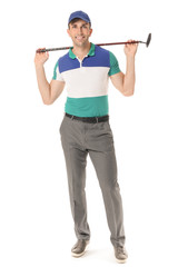 Handsome male golfer isolated on white
