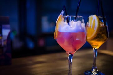 Two glass of cocktail on bar counter