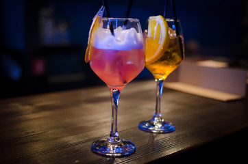 Two glass of cocktail on bar counter