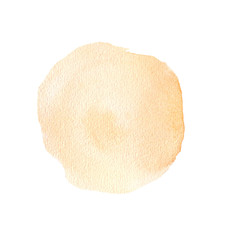 Orange cream colored abstract round watercolor background, wet smear. Pastel colored background with free space for text