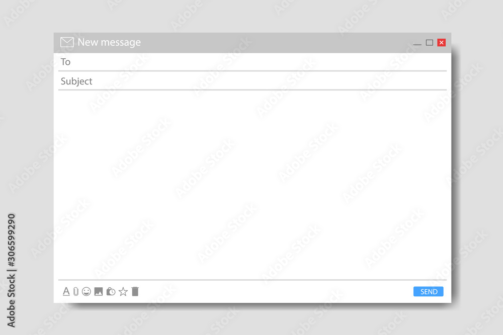 Aufkleber email message template. mockup blank mail screen window. browser interface with with send form of ma
