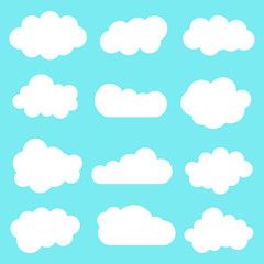 Cloud icon set. Vector illustration. Different cloud shapes. Flat cloud collection. 