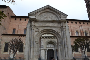 beautiful Romanesque marble portico at the entrance to the Basilica of San Sernin in Toulouse