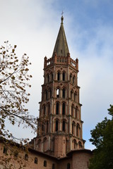 The bell tower of the Basilica of Saint-Sernin in Toulouse, view from Tor street