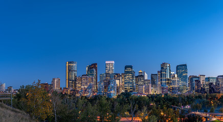 Calgary's skyline at night.